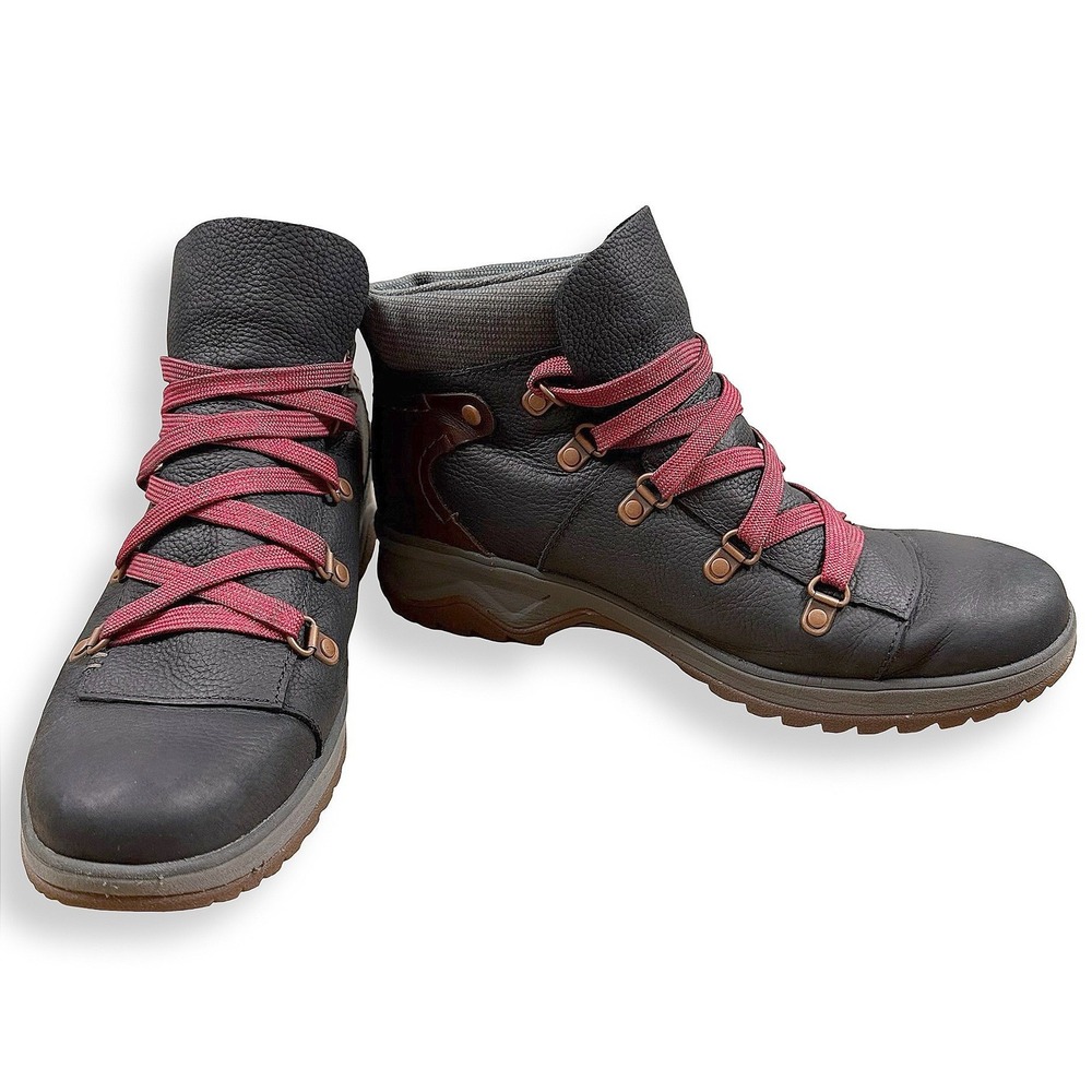 Merrell Black Leather Ankle Boots Red Laces Womens 7.5 J45470